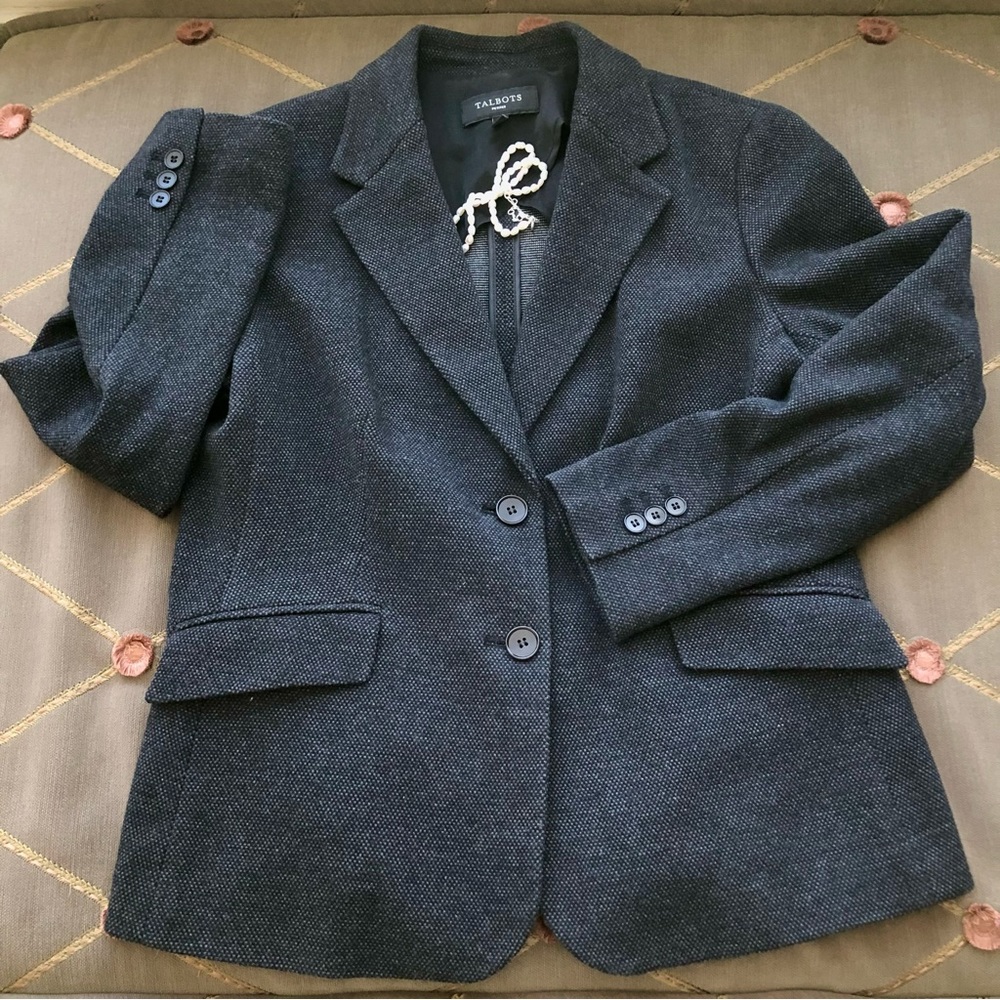 Talbots Tweed Blazer in Gray Cotton Blend (LP)